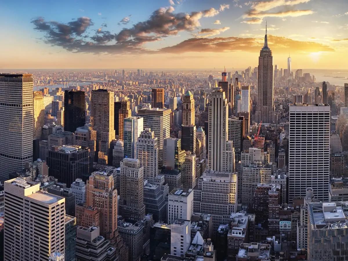 New York City skyline at sunset